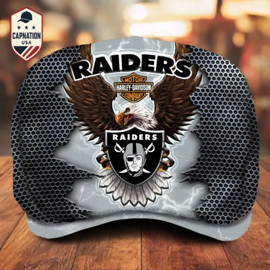 Las-Vegas-Raiders Jeff Cap H davidson Jeff Cap football Newsboy Cap Flat