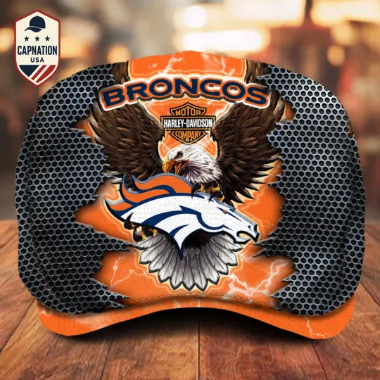 Denver-Broncos Jeff Cap H davidson Jeff Cap football Newsboy Cap Flat