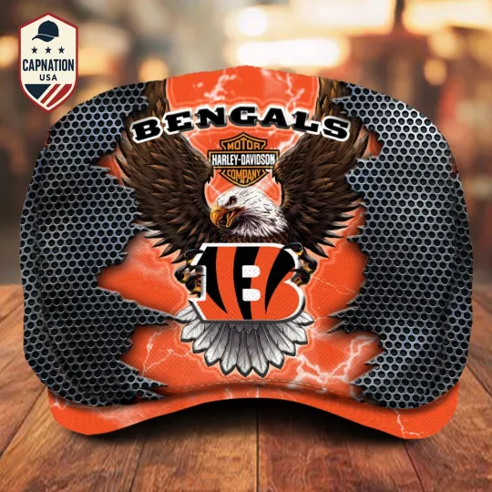 Discover Cincinnati-Bengals Jeff Cap H davidson Jeff Cap football Newsboy Cap Flat Cap11