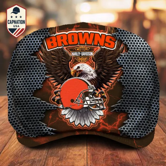 Cleveland-Browns Jeff Cap H davidson Jeff Cap football Newsboy Cap Flat