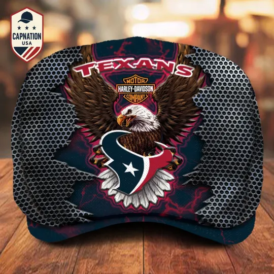 Discover Houston-Texans Jeff Cap H davidson Jeff Cap football Newsboy Cap Flat Cap11