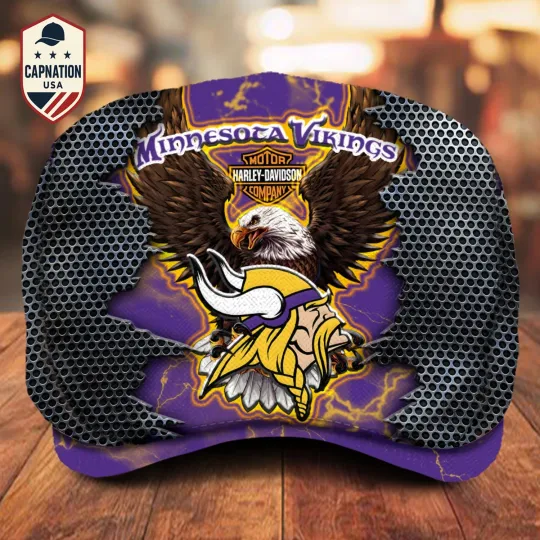 Minnesota-Vikings Jeff Cap H davidson Jeff Cap football Newsboy Cap Flat