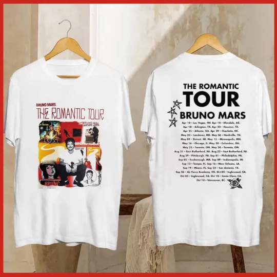 Discover Bruno Mars The Romantic Tour T-shirt 2026, Tour Dates In the Back Shirt