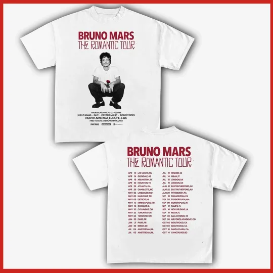 Discover Bruno Mars The Romantic 2026 Tour Tee, Bruno Mars Unisex T-Shirt