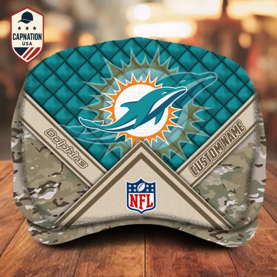 Discover Miami Team Dolphins Jeff Cap Dolphin Newsboy Cap Flat Cap football Golf Cap For Men