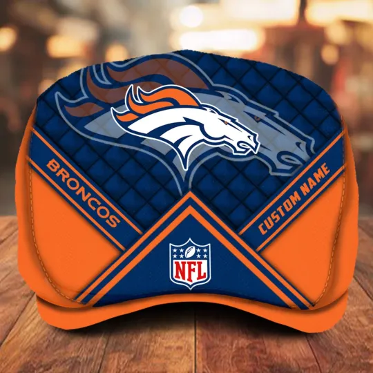 Discover Denver-Broncos Jeff Cap Custom Name football Jeff Cap Driving Cap Newsboy Cap