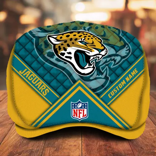 Discover Jacksonville-Jaguars Jeff Cap Custom Name football Jeff Cap Driving Cap Newsboy Cap