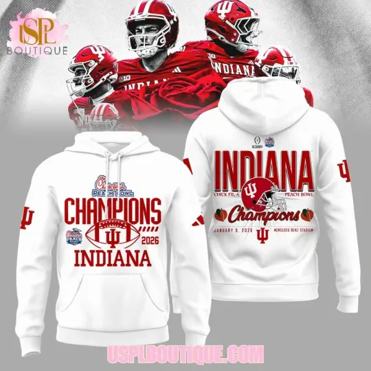 Discover Indiana Hoosiers Peach Victory 2026 White 3D Fan Style Hoodie