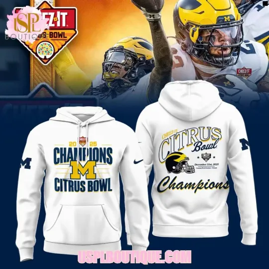 Discover Michigan Wolverines Citrus Victory 2025 Blue 3D Bold Fan Hoodie