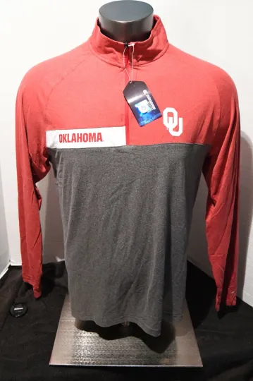 Discover Oklahoma Sooners Colosseum Gray/RED  1/4 Zip LS Pullover Windshirt Medium NWT