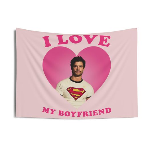 Discover I Love My Boyfriend David Corenswet Pink American Flag Wall Tapestry