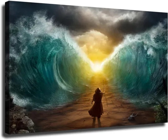 Discover Moses Splits The Sea - Biblical Poster Decorative Painting Canvas Picture