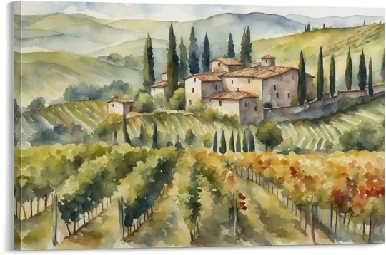 Discover Watercolor Tuscany Vineyards Painting Italian Landscape Countryside Art Canvas