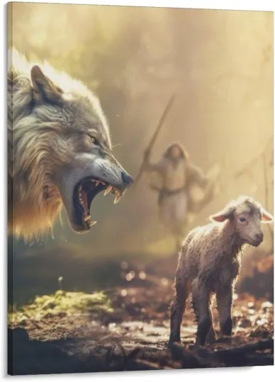 Discover Jesus Saves the Lost Lamb from the Wolves Poster Painting - Jesus Canvas Art