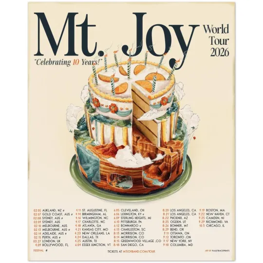 Discover Mt Joy World Tour 2026 Celebrating 10 Years Concert Poster