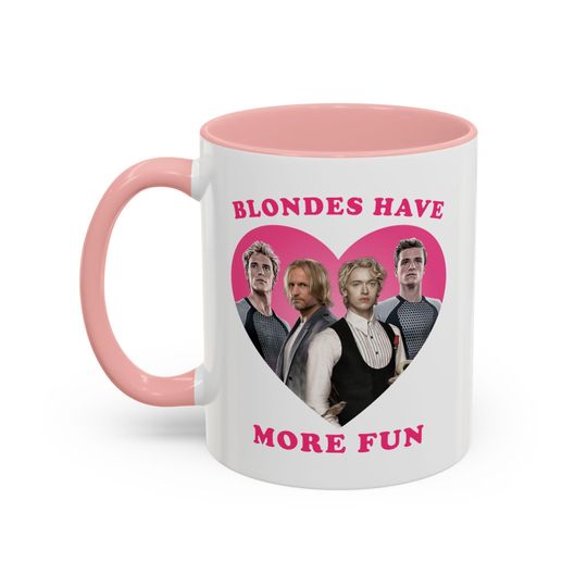 Blondes Have More Fun Accent Coffee Mug - Peeta Mellark, Coriolanus Snow, Finnick Odair, Haymitch Pink