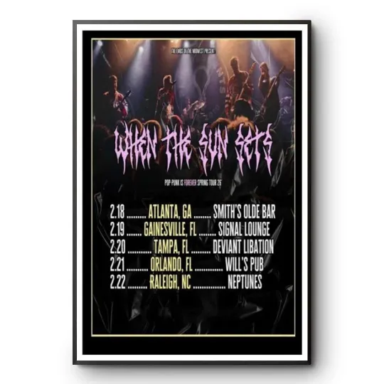 When The Sun Sets Spring Tour 2026 Concert Poster Pop Punk Rock Art