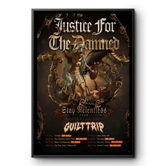 Discover Justice For The Damned Australia Tour 2026 Metal Concert Poster Print