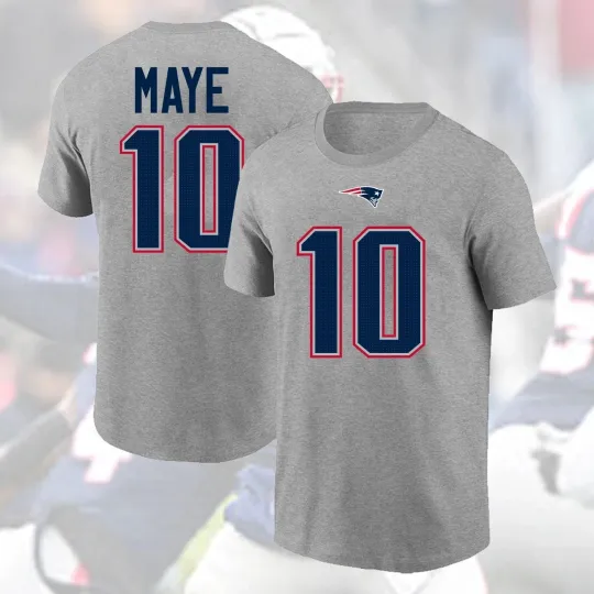 Discover Drake 1Maye NewEngland Patriot Name & Number Grey Shirt S-5XL