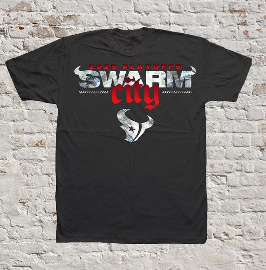 Discover Swarm City 2025 Playoffs Shirt, Game Day Sweatshirt, Houston Texans Football Hoodie, Bulls on Parade