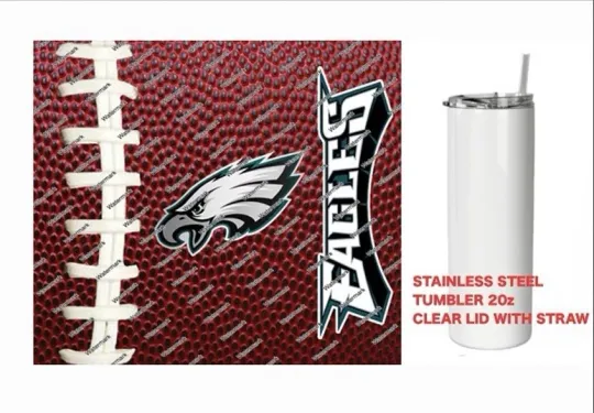 Discover EAGLES  - Pig skin Football - Tumbler 20 oz Stainless Steel