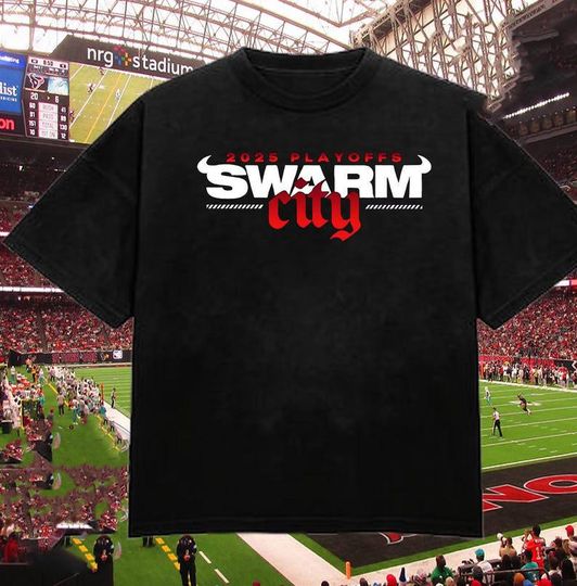Discover Houston Swarm City 2025 Playoffs Shirt, Game Day Fan Gifts, Houston Texans Football Sweatshirt, Bulls on Parade