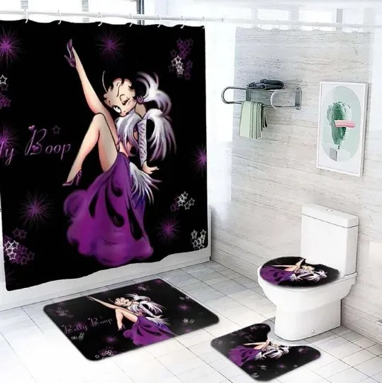 Discover Purple Dress Betty Bop Women Printed Bathroom Set, Shower Curtain Set