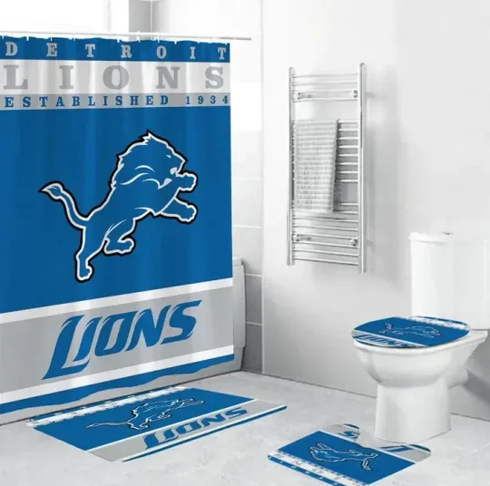 Discover 4 pcs Football Team Flag Lions Shower Curtain Bathroom set
