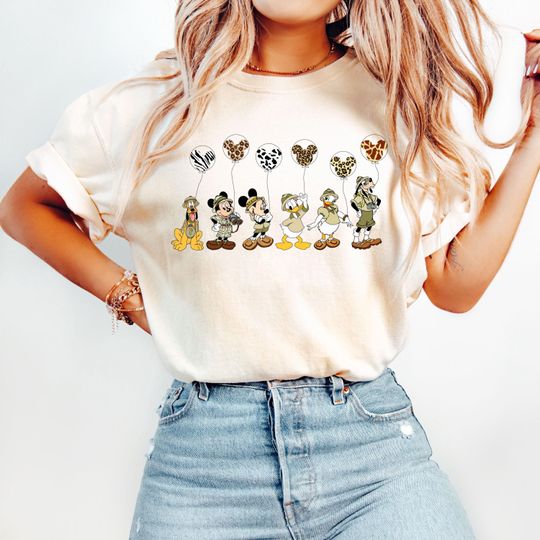 Discover Retro Mickey And Friends Leopard Balloon Animal Kingdom Shirt, Disney Safari Mode T-Shirt, 2026 Family Trip Shirt, Magic Kingdom Sweatshirt