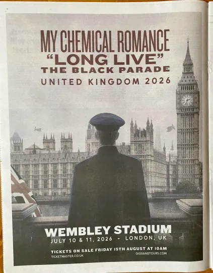 My Chemical Romance Live Tour London Dates 2026 Newspaper Advert Poster 14x11”