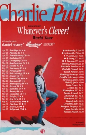 Discover HOT Charlie Puth World Tour 2026 Poster