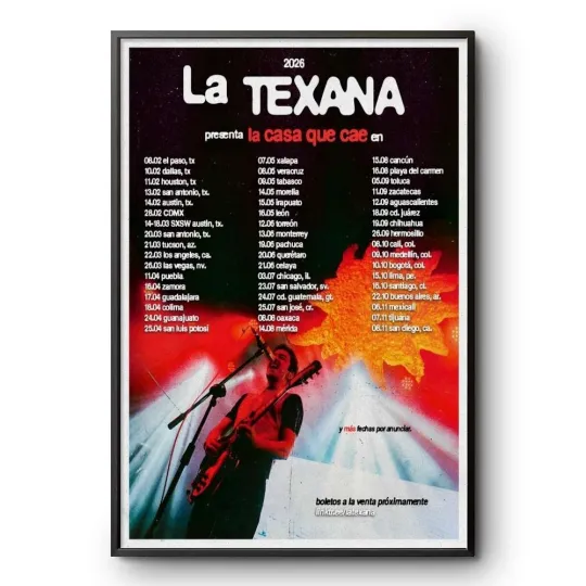 Discover La Texana Tour 2026 Concert Poster Latin Indie Rock Music Wall Art