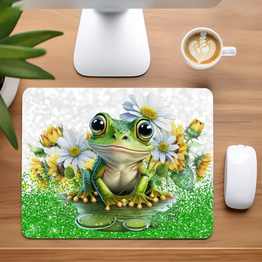 Discover Frog on Lily Pad Mouse Pad for Home Office