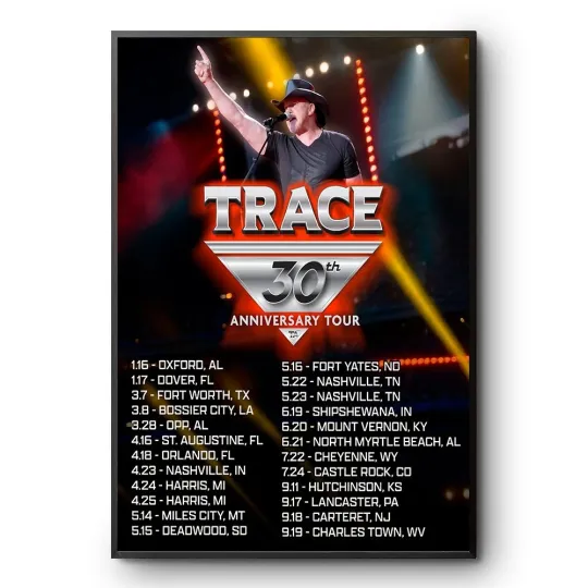 Discover Trace Adkins 30th Anniversary Tour 2026 Concert Poster Country Music Art