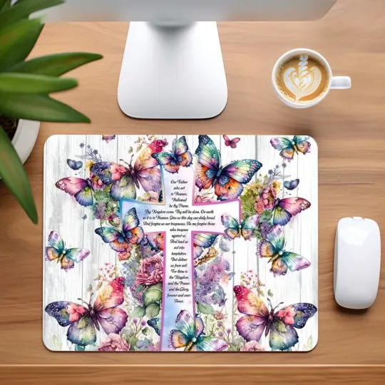 Discover Cross with Butterflies Mouse Pad for Home Office
