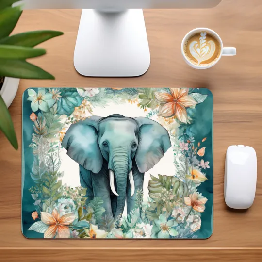 Discover Elephant and Flowers CMouse Pad for Home Office