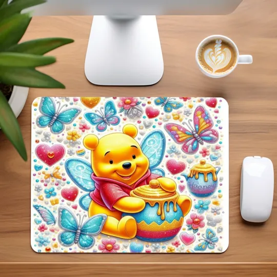 Discover Winnie the Pooh with Butterflies Mouse Pad for Home Office