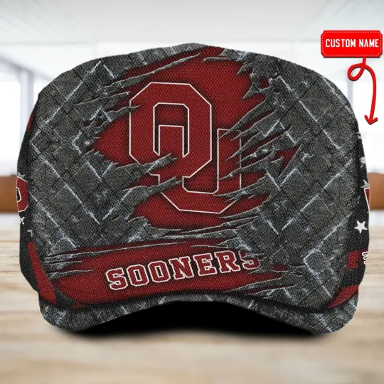Discover Oklahoma Team Sooners Jeff Cap NCAA Jeff Cap Newsboy Flat Golf Driving Hat