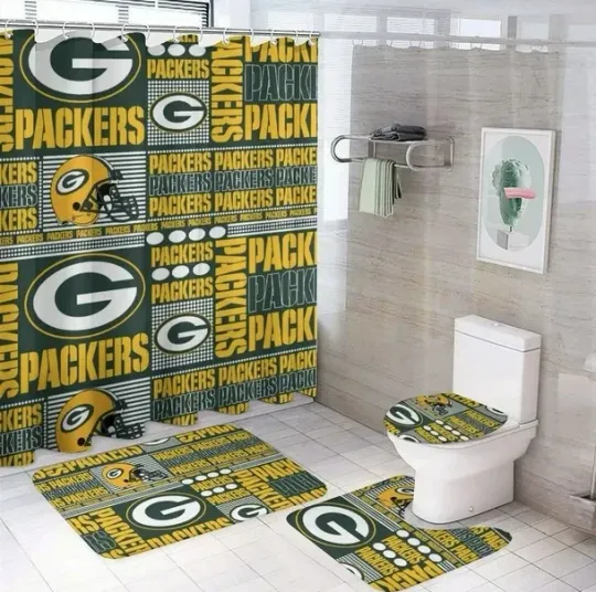 Discover 4 Pcs Green_Bay Football Shower Curtain Set bathroom set