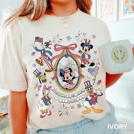 Discover Party in the USA Disney Shirt Mickey and Friends 4th of July Tee Retro Coquette Patriotic Disneyland Shirt Minnie Donald Daisy Goofy USA Tee