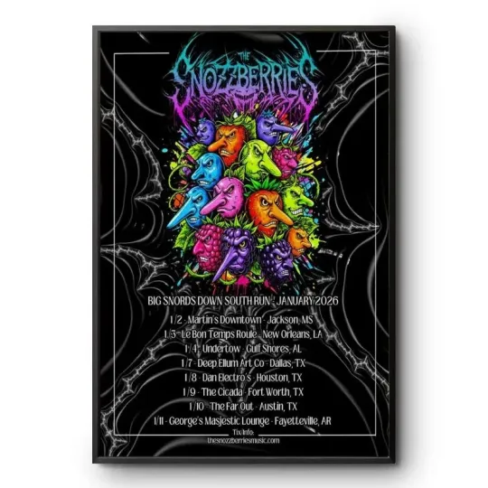 Discover The Snozzberries Tour 2026 Concert Poster Psychedelic Rock Wall Art