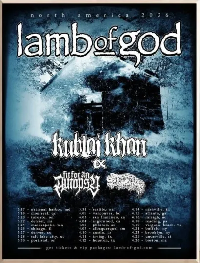 Lamb of God Announce 2026 North American Tour Poster