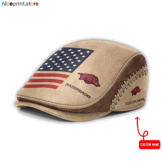 Leather Cap Arkansas Team Razorbacks Jeff Cap NCAA Driver Cap NCAA Flat Cap