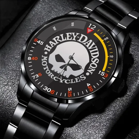 Discover Harley Motor Racing Davidsonn Motorcycles Skull Black Stainless Steel Watch For Men
