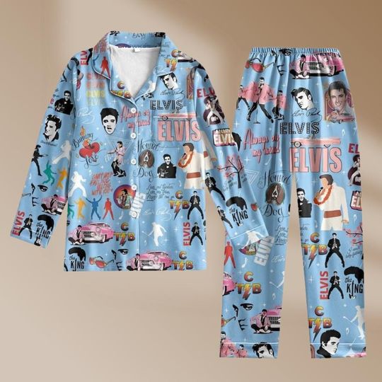 Discover Elvis Presley Pajamas Set, Elvis King Long Sleeve Pajamas, Rock And Roll Music Bridesmaid Pajamas, The King Christmas Pajamas
