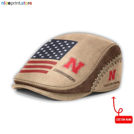 Leather Cap Nebraska Team Cornhuskers Jeff Cap NCAA Driver Cap NCAA Flat Cap