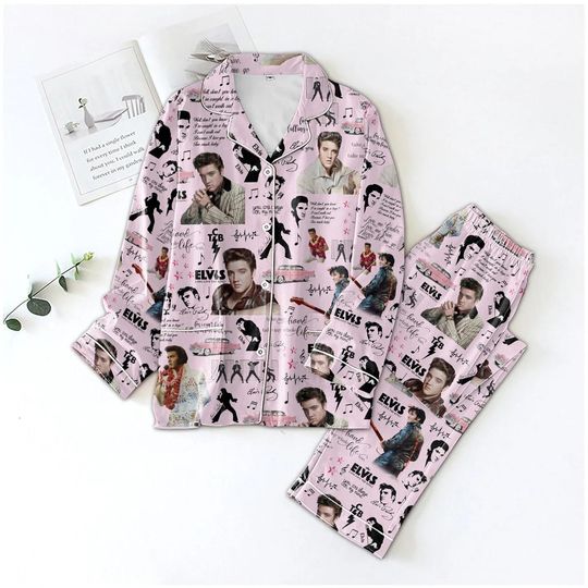Discover Elvis Presley Pajamas Set, Elvis King Long Sleeve Pajamas, Rock And Roll Music Bridesmaid Pajamas, Gifts For Elvis Fan