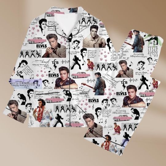 Discover Elvis Presley Pajamas Set, Elvis King Long Sleeve Pajamas, Rock And Roll Music Bridesmaid Pajamas, The King Christmas Pajamas