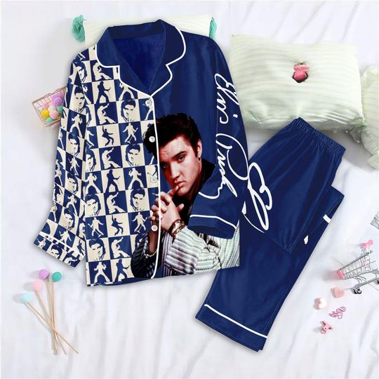 Discover Elvis Presley Pajamas Set, 1950s Rock n Roll Nightwear, Retro Music Lover Gift for Her, Pink Vintage Vinyl Record PJs