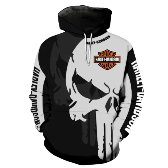 Discover Harley Motor Racing Davidsonn Punisher Style Half-Face Skull Graphic Men’s Hoodi
